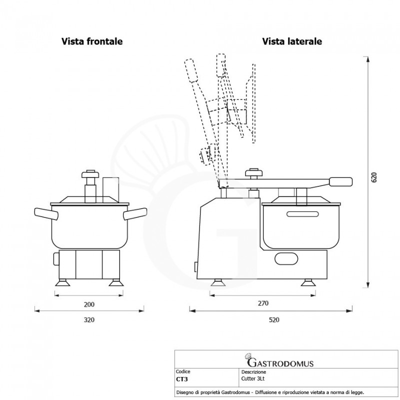 Küchenkutter / Tischkutter (3 Liter), einphasig, 0,5 HP