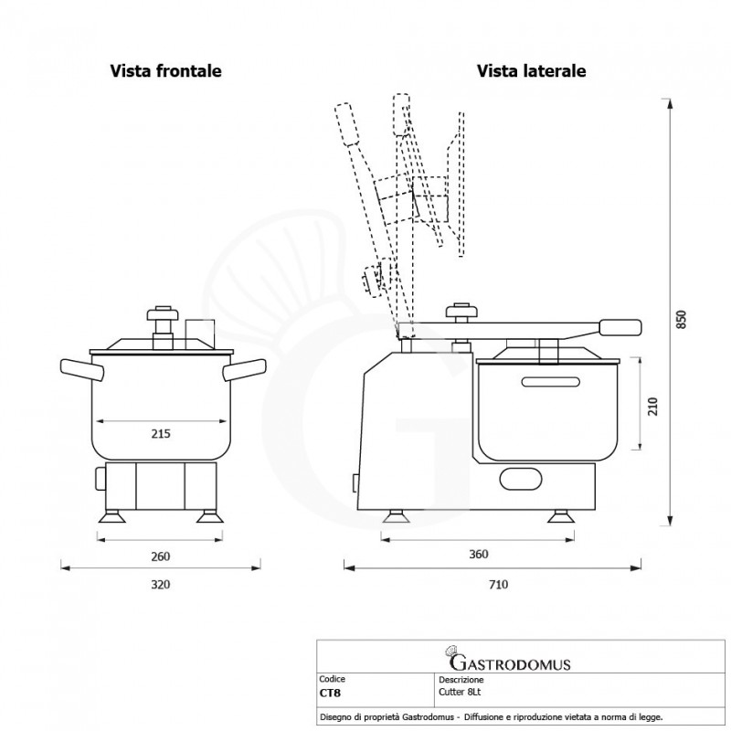 Küchenkutter / Tischkutter (8 Liter), einphasig, 1 HP