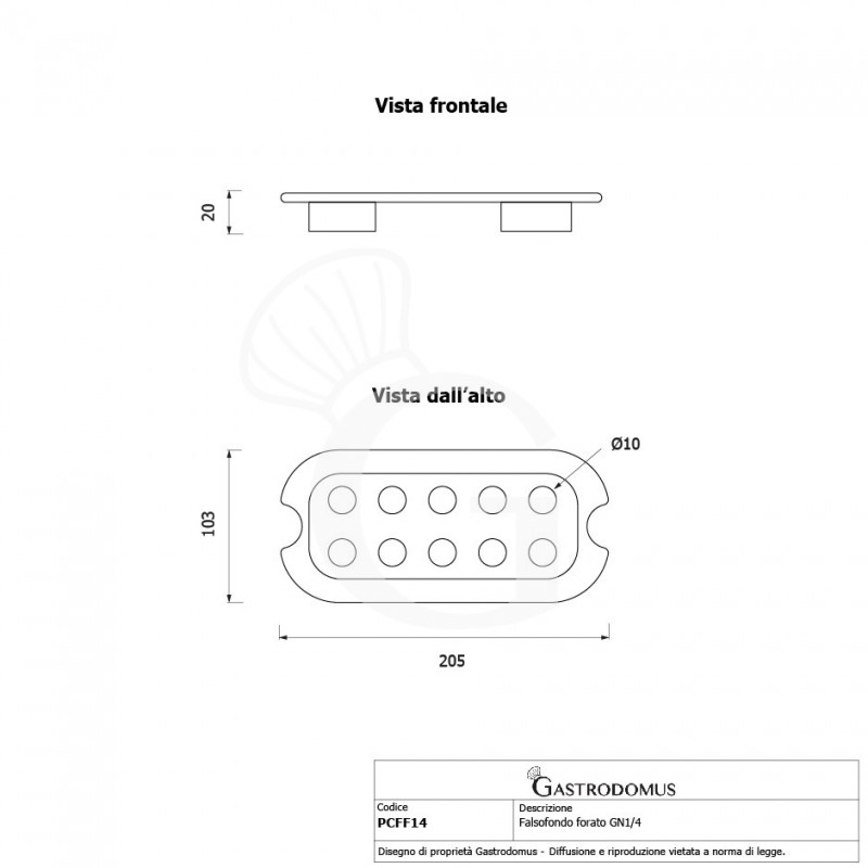 copy of Griglia forata per drenaggio in policarbonato GN1/1 dimensioni L 460 x P 250 x H 19 mm