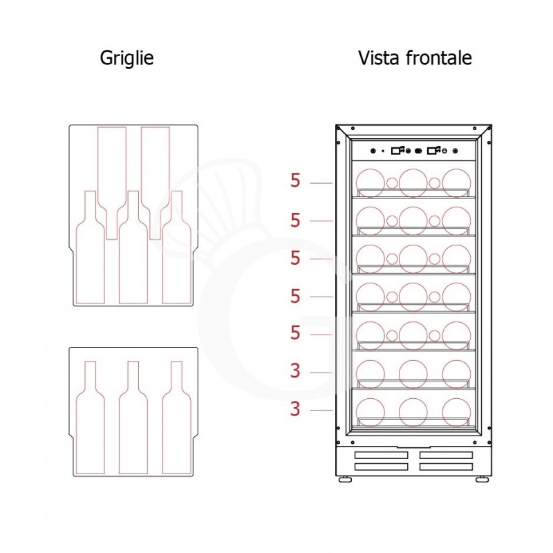 copy of Espositore refrigerato per vino - 3+1 ripiani cromati - capacità 85 LT - temp. + 4° C / + 10° C