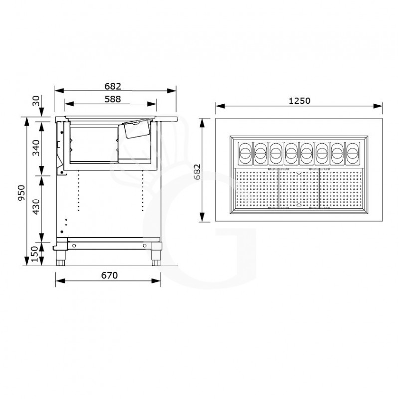 copy of Banco bar refrigerato con motore incorporato, temperatura +4°C/+8°C, L 1044 mm x P 550 mm x H 920 mm