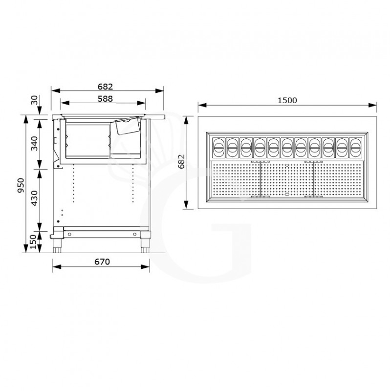 copy of Banco bar refrigerato con motore incorporato, temperatura +4°C/+8°C, L 1044 mm x P 550 mm x H 920 mm