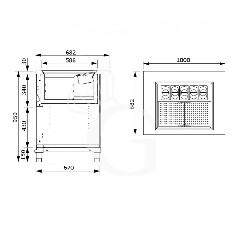 copy of Banco bar refrigerato con motore incorporato, temperatura +4°C/+8°C, L 1044 mm x P 550 mm x H 920 mm
