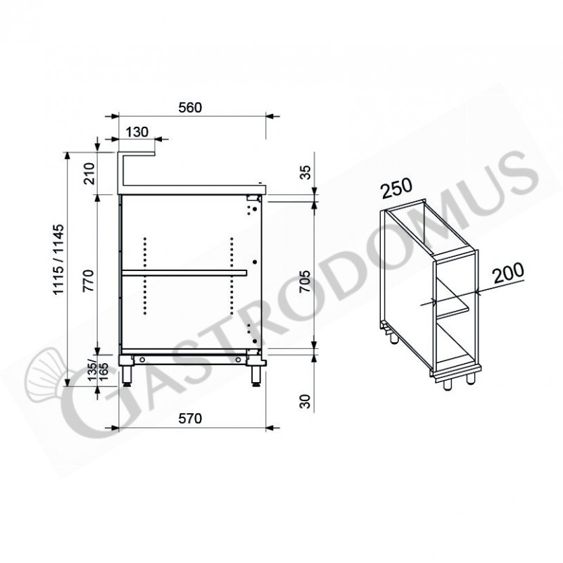 Thekenmodul / Neutralelement / Thekenschrank, offen, B 250 mm x T 550 mm x H 935 mm
