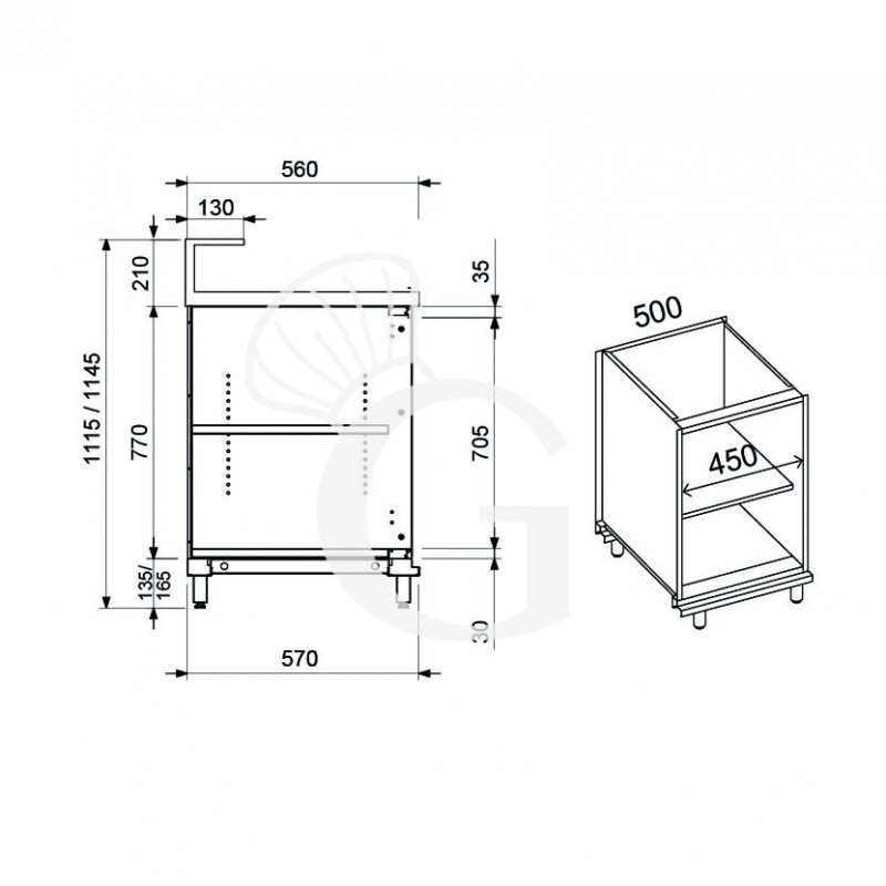 Thekenmodul / Neutralelement / Thekenschrank, offen, B 500 mm x T 550 mm x H 935 mm
