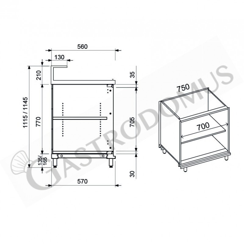 Thekenmodul / Neutralelement / Thekenschrank, offen, B 750 mm x T 550 mm x H 935 mm