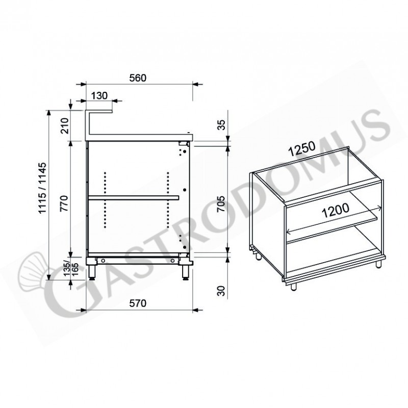 Thekenmodul / Neutralelement / Thekenschrank, offen, B 1250 mm x T 550 mm x H 935 mm