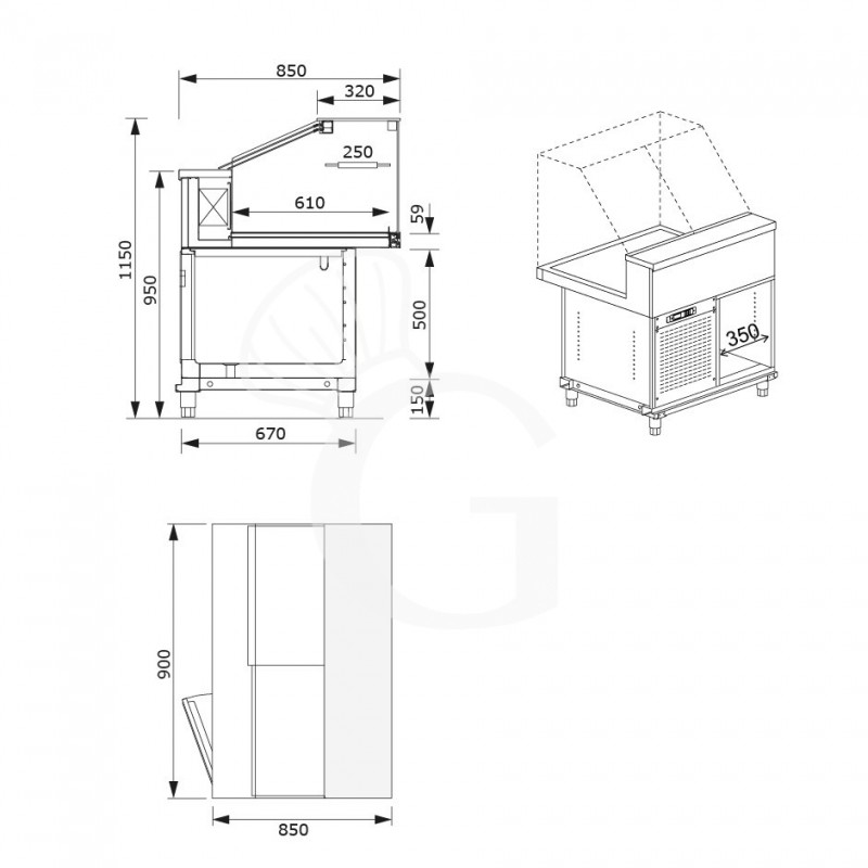 copy of Banco bar refrigerato con motore incorporato, temperatura +4°C/+8°C, L 1044 mm x P 550 mm x H 920 mm