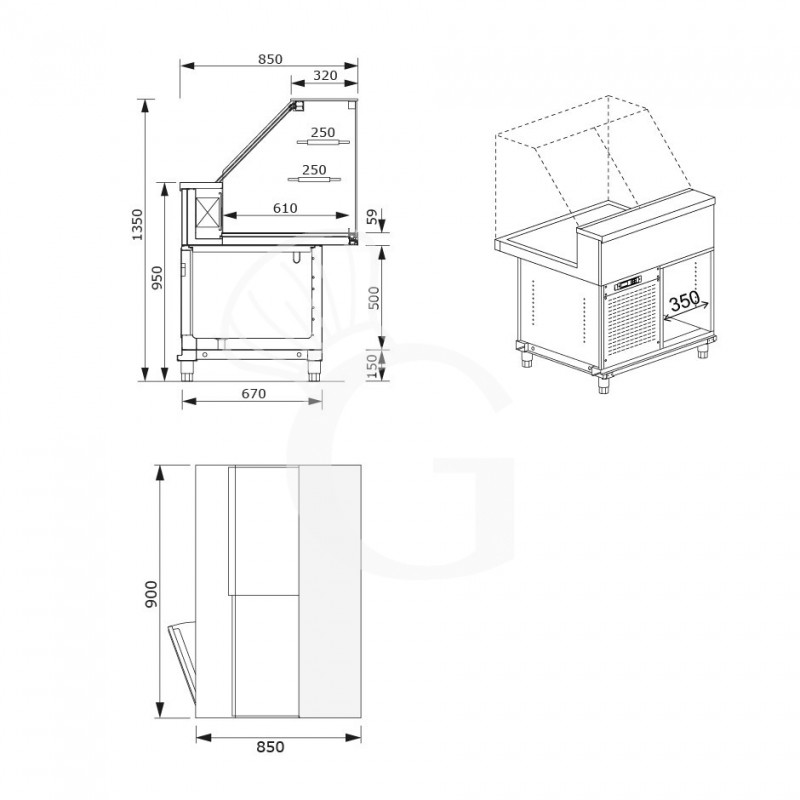 copy of Banco bar refrigerato con motore incorporato, temperatura +4°C/+8°C, L 1044 mm x P 550 mm x H 920 mm