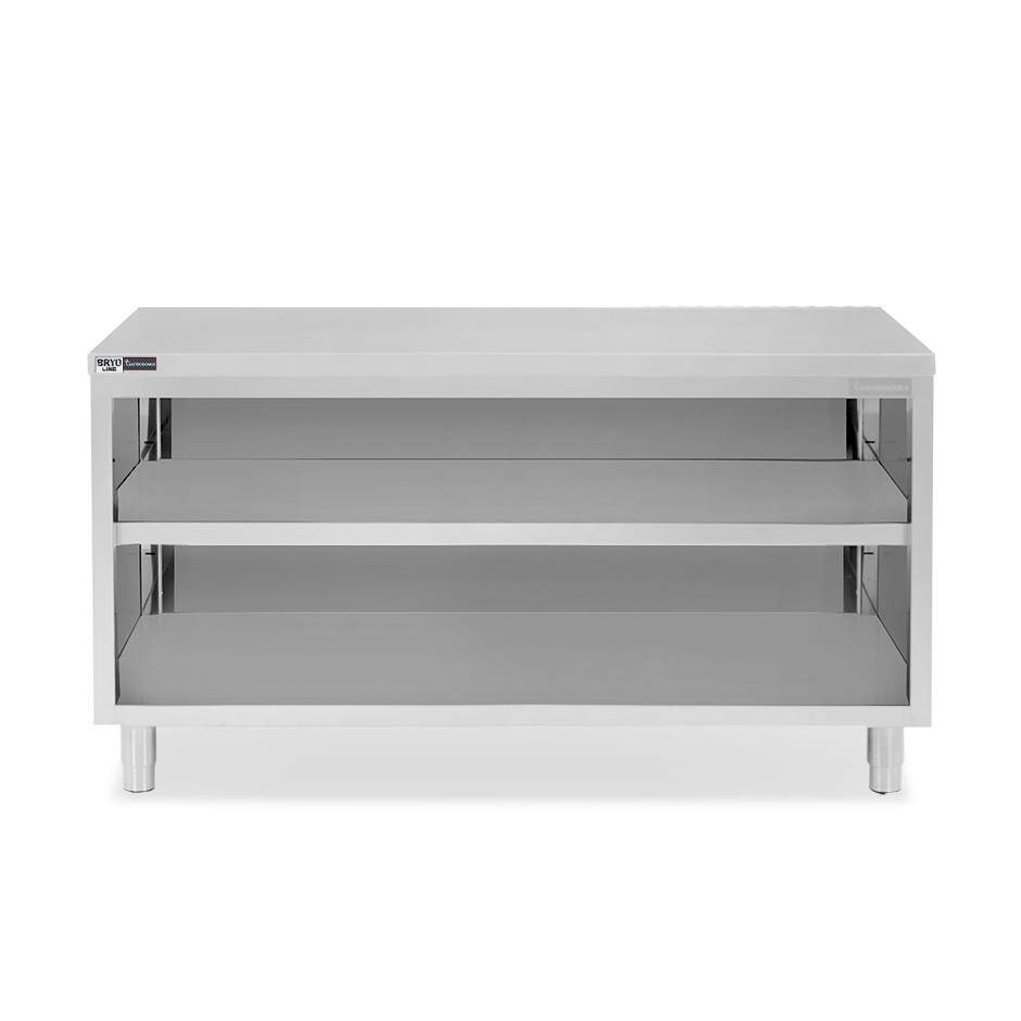 Arbeitsschrank offen, Edelstahl, 2 Regalböden, B 1900 mm x T 600 mm x H 865 mm