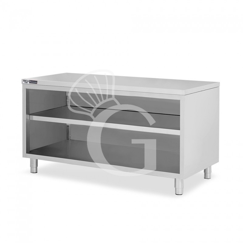 Arbeitsschrank offen, Edelstahl, 2 Regalböden, B 1900 mm x T 600 mm x H 865 mm