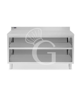 Arbeitsschrank offen, Edelstahl, 2 Regalböden, Aufkantung, B 1900 mm x T 600 mm x H 965 mm
