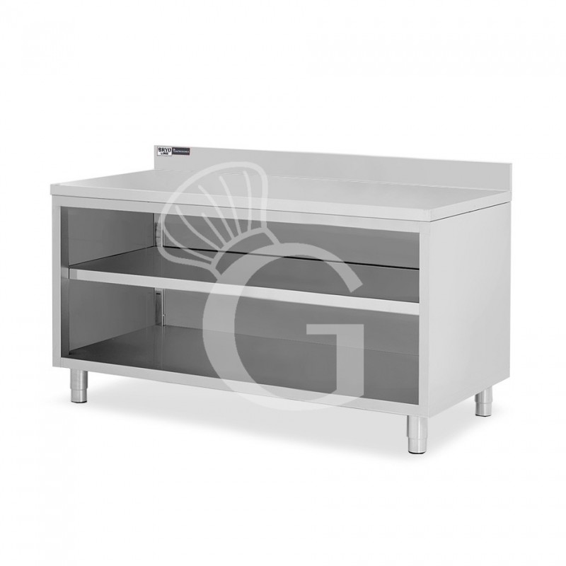 Arbeitsschrank offen, Edelstahl, 2 Regalböden, Aufkantung, B 1900 mm x T 700 mm x H 965 mm