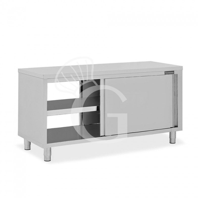 Durchreicheschranktisch aus Edelstahl mit Schiebetüren B 1800 mm x T 700 mm x H 850 mm