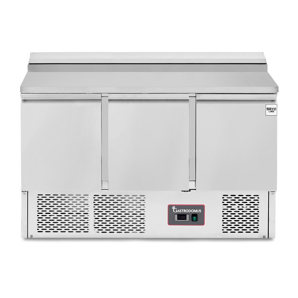 Kühltisch / Saladette, 3 Türen, Temperatur +2°C/+8°C, mit Behälter und Edelstahldeckel