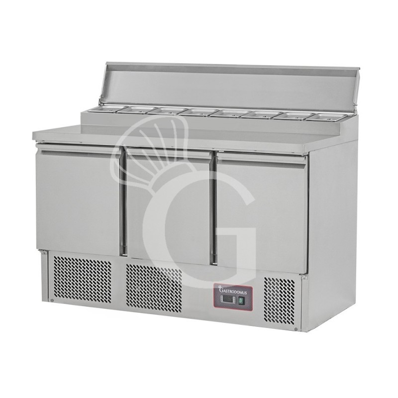 Kühltisch / Saladette, 3 Türen, Temperatur +2°C/+8°C, mit Behälter und Edelstahldeckel