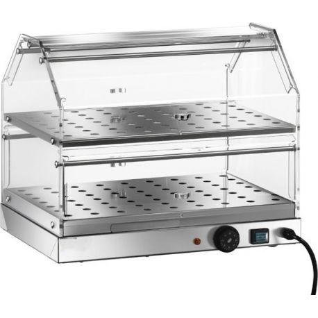 Wärmevitrine, Edelstahl und Plexiglass, 2 Etagen, +30°C/+90°C, B 850 mm x T 350 mm x H 400 mm