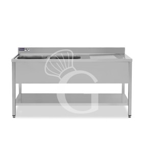 copy of Lavello semplice con alzatina, 1 ripiano, 2 vasche, gocciolatoio a destra, L2000xP600xH850mm