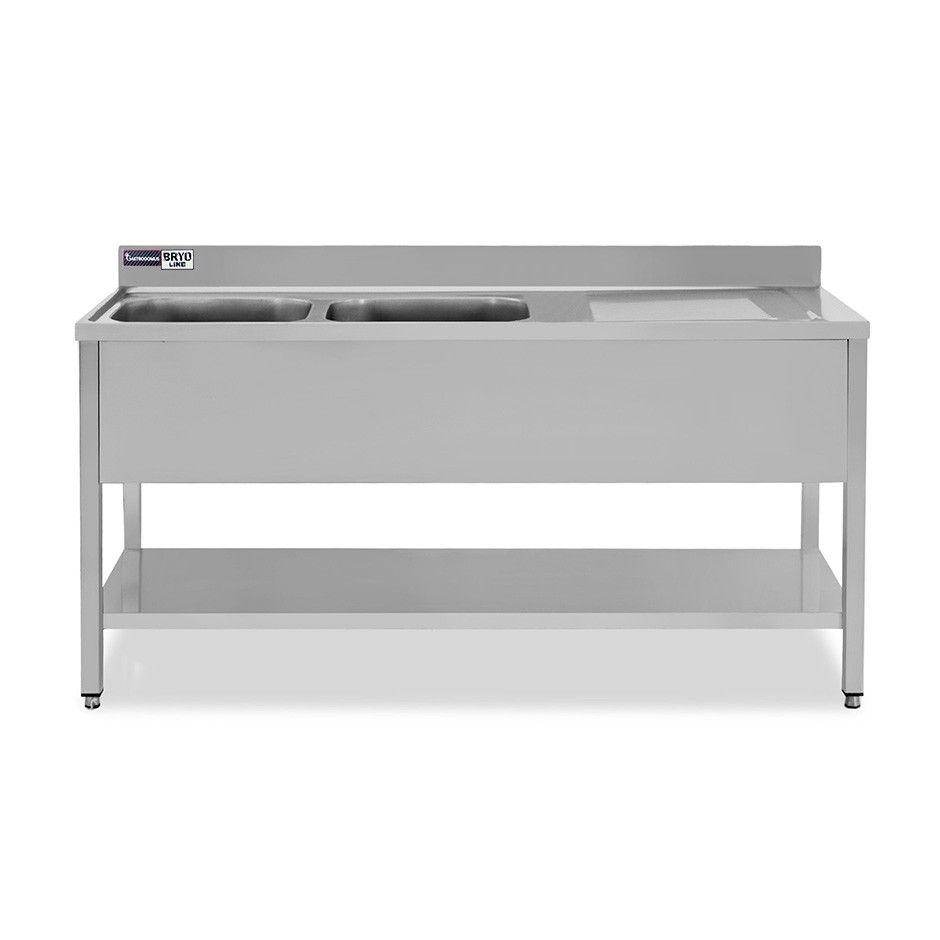 copy of Lavello semplice con alzatina, 1 ripiano, 2 vasche, gocciolatoio a destra, L2000xP600xH850mm