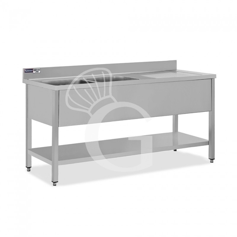 copy of Lavello semplice con alzatina, 1 ripiano, 2 vasche, gocciolatoio a destra, L2000xP600xH850mm