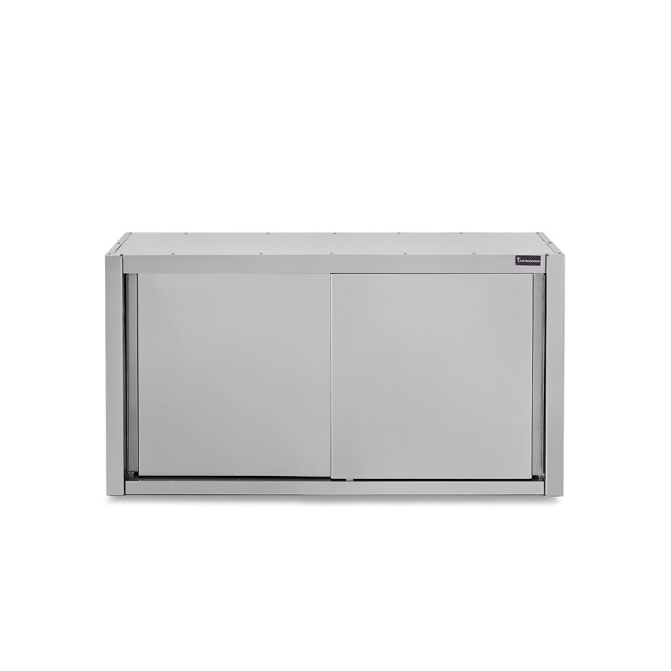 Wandhängeschrank, Edelstahl, mit Abtropffläche, Schiebetüren, 1 gelochter Zwischenboden, B 1100 mm x T 400 mm x H 800 mm