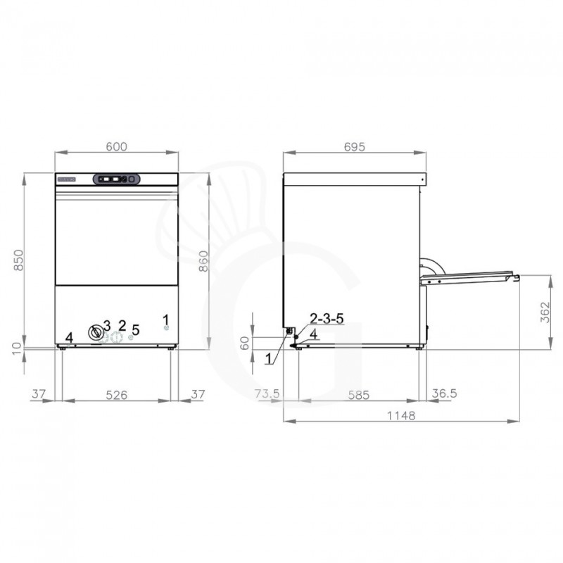INDUSTRIELLE GERÄTESPÜLMASCHINE, MECHANISCH, NUTZHÖHE 400 MM, KORB 500X500 MM, GEEIGNET FÜR BACKBLECH 600X400 MM
