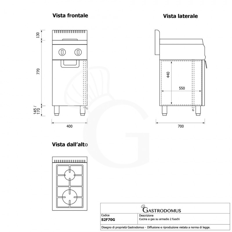 copy of Piano di cottura gas - 2 fuochi - armadio aperto - bacinella smaltata