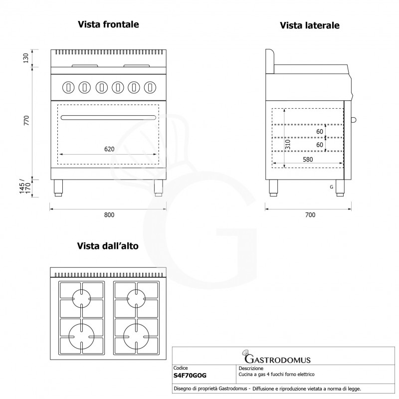 copy of Cucina a gas - 4 fuochi - forno elettrico a convezione - bacinelle smaltate
