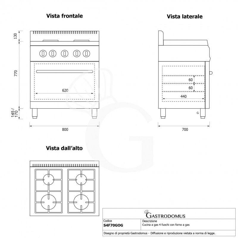 copy of Cucina a gas - 4 fuochi - forno a gas - bacinelle smaltate