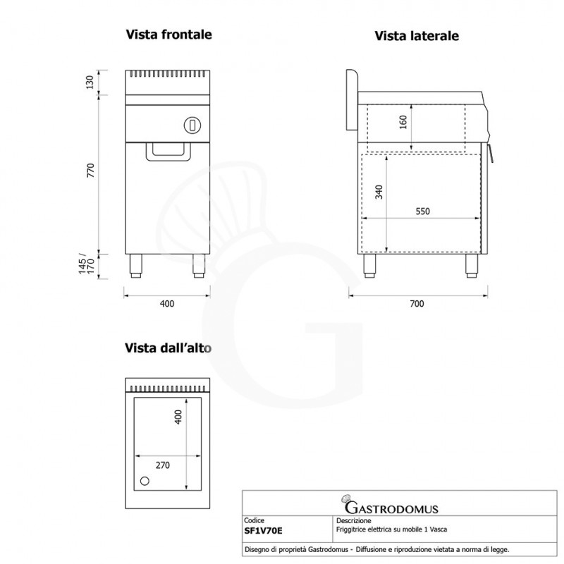 copy of Friggitrice elettrica su armadio chiuso - 1 vasca - capacità 10 LT