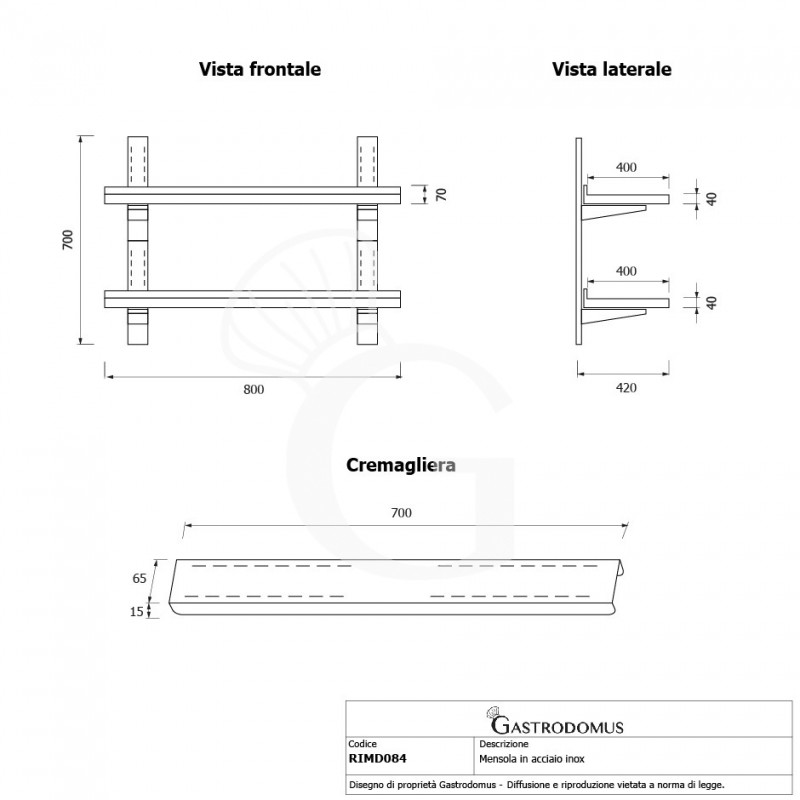 Wandbord aus Edelstahl, doppelt, B 800 mm x T 400 mm x H 700 mm