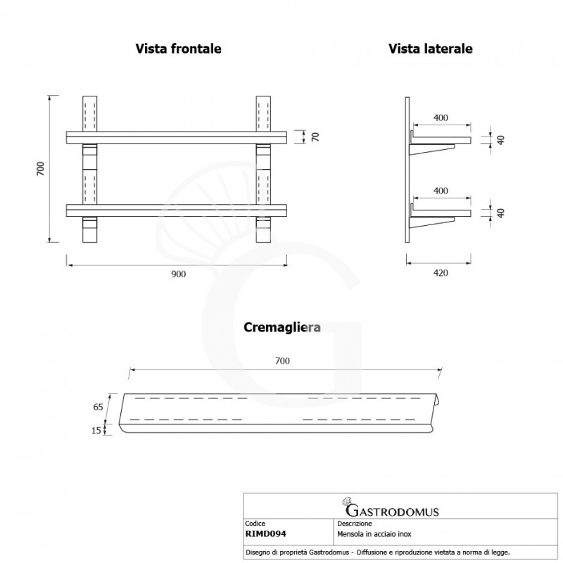 Wandbord aus Edelstahl, doppelt, B 900 mm x T 400 mm x H 700 mm