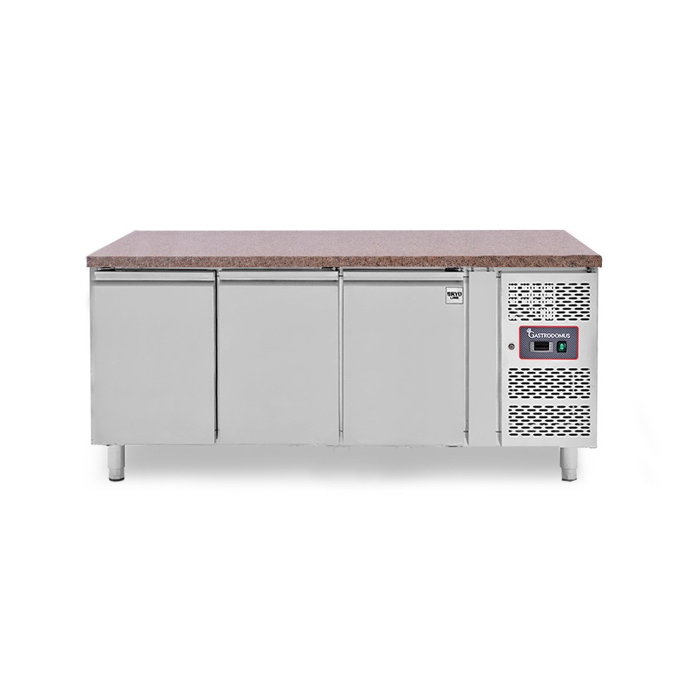 Konditorei-Kühltisch, 3-türig, Tiefe 800 mm, -2°C/+8°C, Granitplatte, Energieklasse C