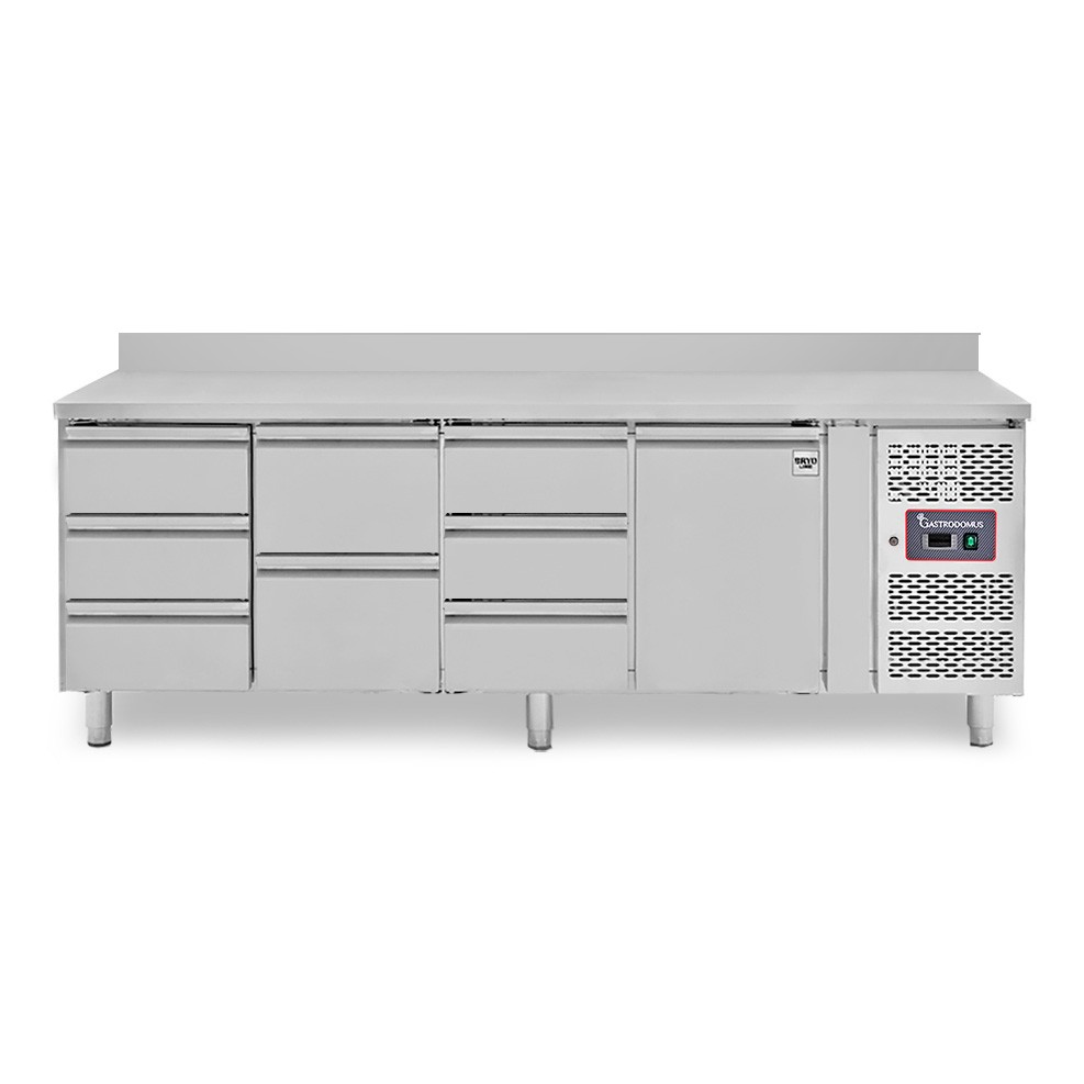 Kühltisch, 1 Tür, 8 Schubladen, Aufkantung, Tiefe 700 mm, -2°C/+8°C