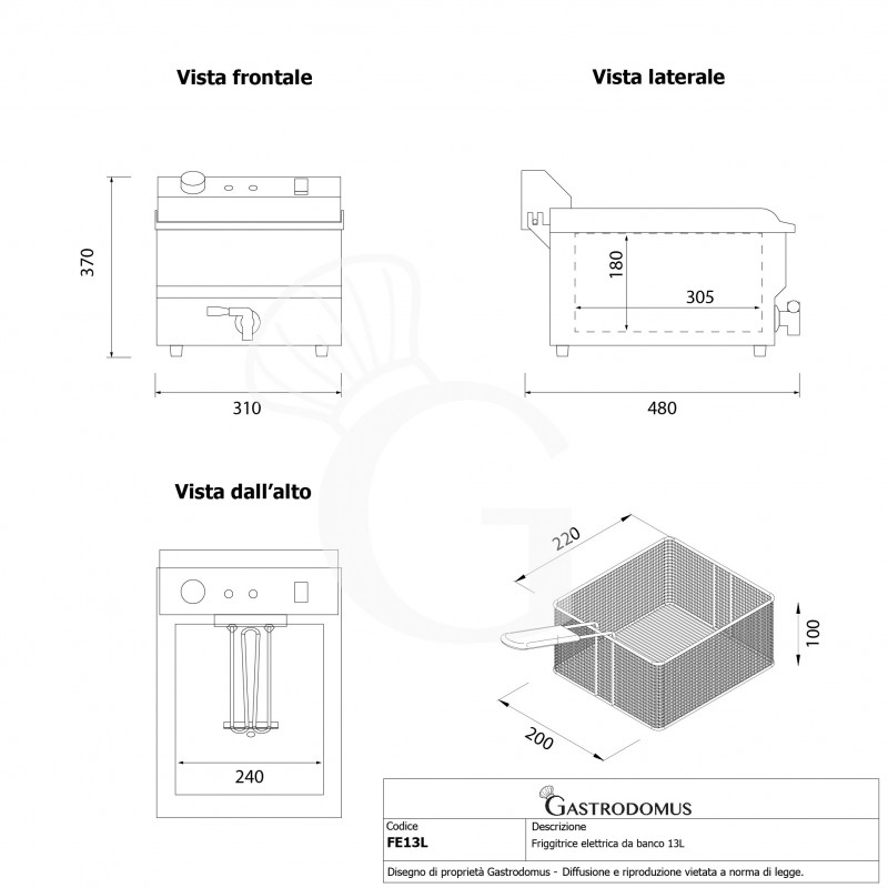 copy of Friggitrice elettrica da banco - 1 vasca - capacità 3 LT - 2000 W