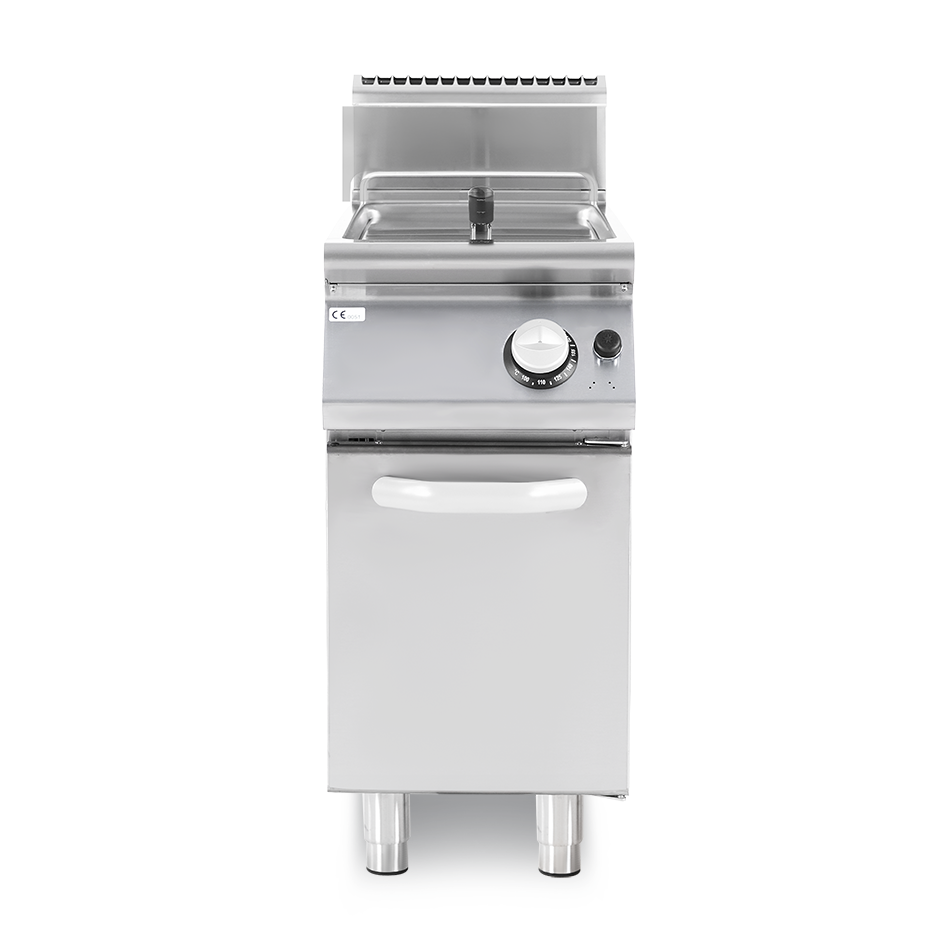 Profi Gas-Fritteuse mit 1 Becken (22 Liter) und Schrank, Standgerät, 20 kW