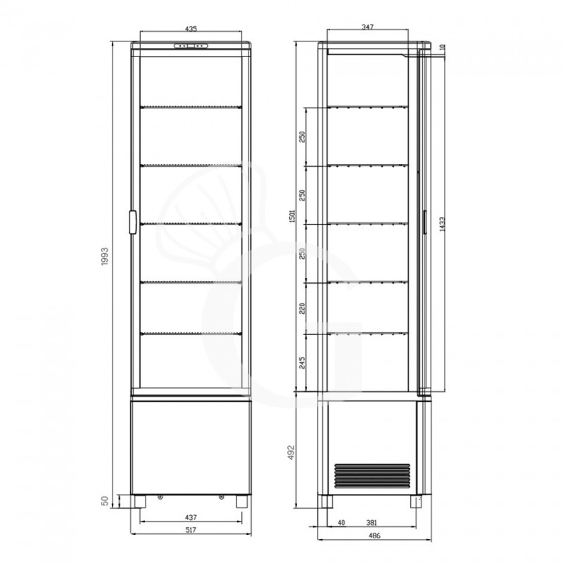 Schwarze Getränke-Kühlvitrine (280 L), Umluftkühlung, Temperatur 0°C/+12°C, Energieklasse B
