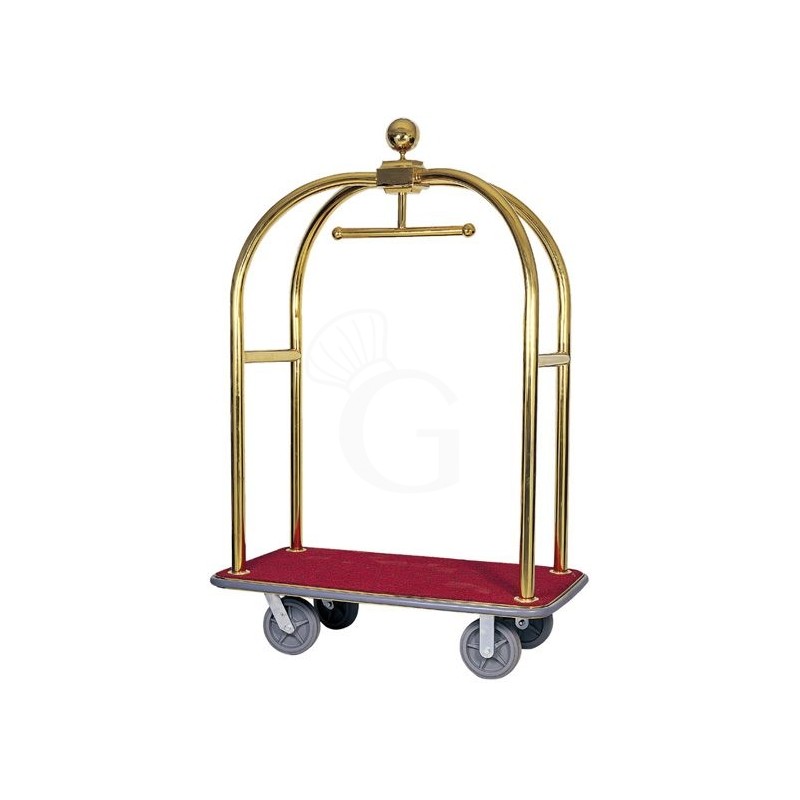 Gepäckwagen mit Kleiderstange aus vermessingtem Stahl, B 1240 mm x T 640 mm x 1900 mm