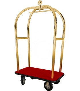 Gepäckwagen mit Kleiderstange, vermessingter Stahl, B 1100 mm x T 620 mm x 1980 mm