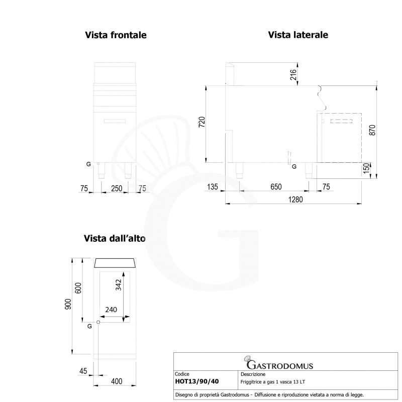 Profi Gas-Fritteuse mit 1 Becken (13 Liter) und Schrank, Standgerät, 12kW