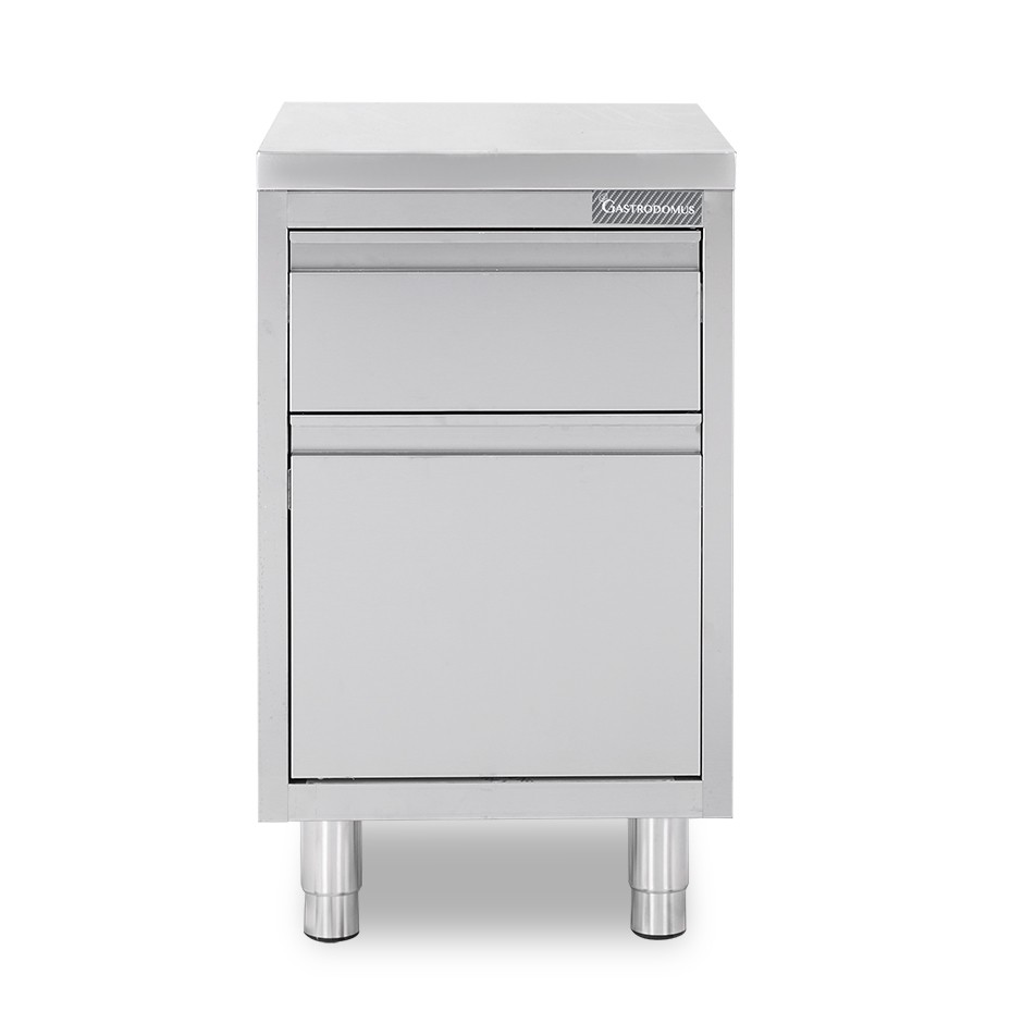 Schrank mit Schublade, Edelstahl, Flaschenhalter, B 500 X T 600 X H 850 mm