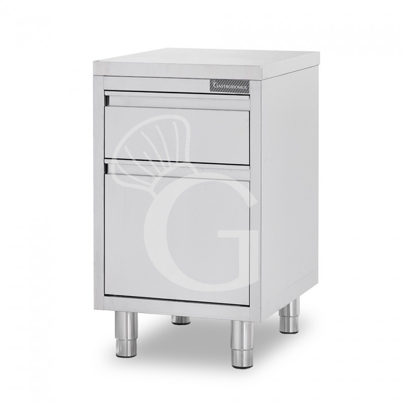 Schrank mit Schublade, Edelstahl, Flaschenhalter, B 500 X T 600 X H 850 mm