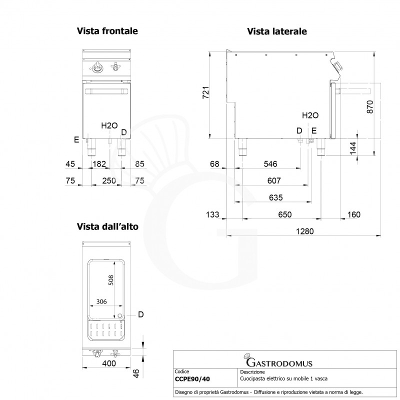 Profi Elektro-Nudelkocher, 1 Becken (40 Liter) mit Schrank (B 400 mm x T 900 mm x H 870 mm)