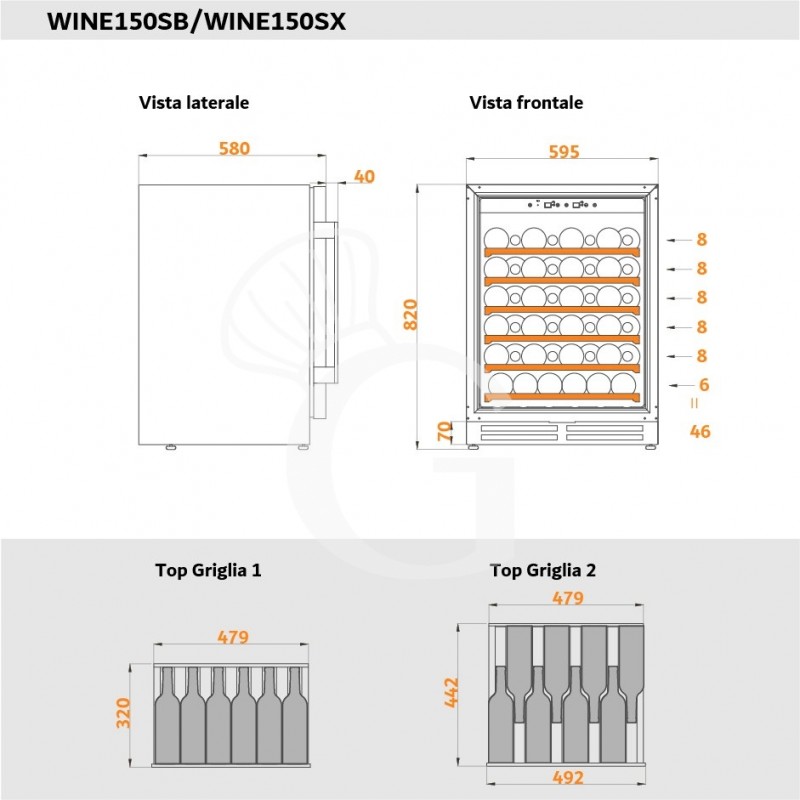 copy of Espositore refrigerato per vino - 3+1 ripiani cromati - capacità 85 LT - temp. + 4° C / + 10° C