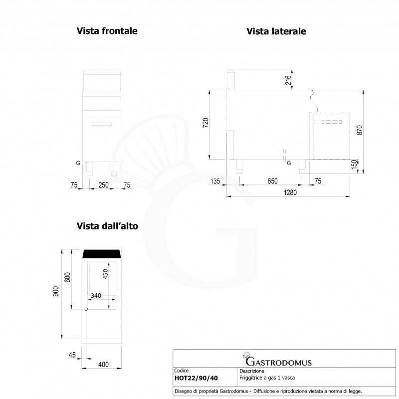 Profi Gas-Fritteuse mit 1 Becken (22 Liter) und Schrank, Standgerät, 20 kW
