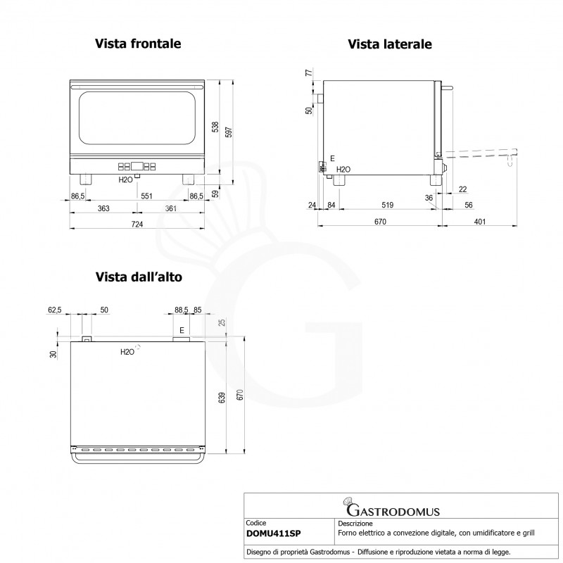 Elektro Heißluftofen für Croissants, Luftbefeuchter, Grill, Klapptür, digitale Steuerung, 4 Backbleche GN 1/1 (530x325 mm)