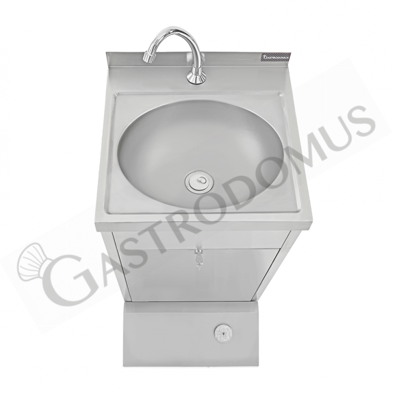 Handwaschbecken, mobil, Edelstahl, Fußbedienung, B 450 mm x T 550 mm x H 855 mm.