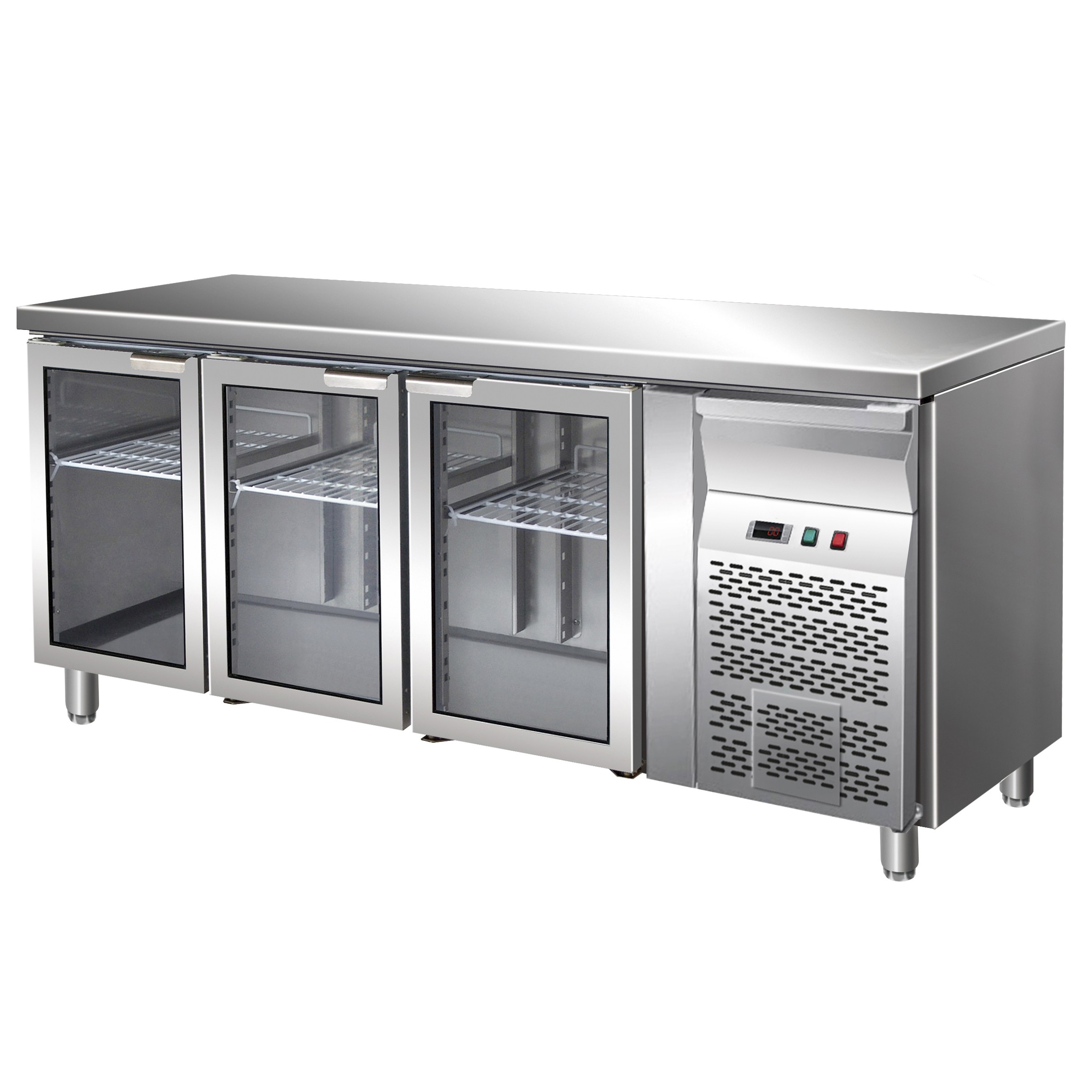 Kühltisch, Umluftkühlung, 3 Glastüren, Tiefe 700 mm, +2°C/+8°C