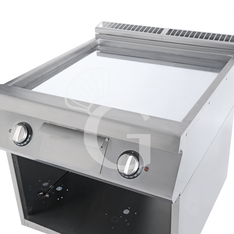 Elektro Bratplatte - glatt, verchromt, offener Unterbau, 2 Kochzonen, T 900 mm, 21000 W, dreiphasig