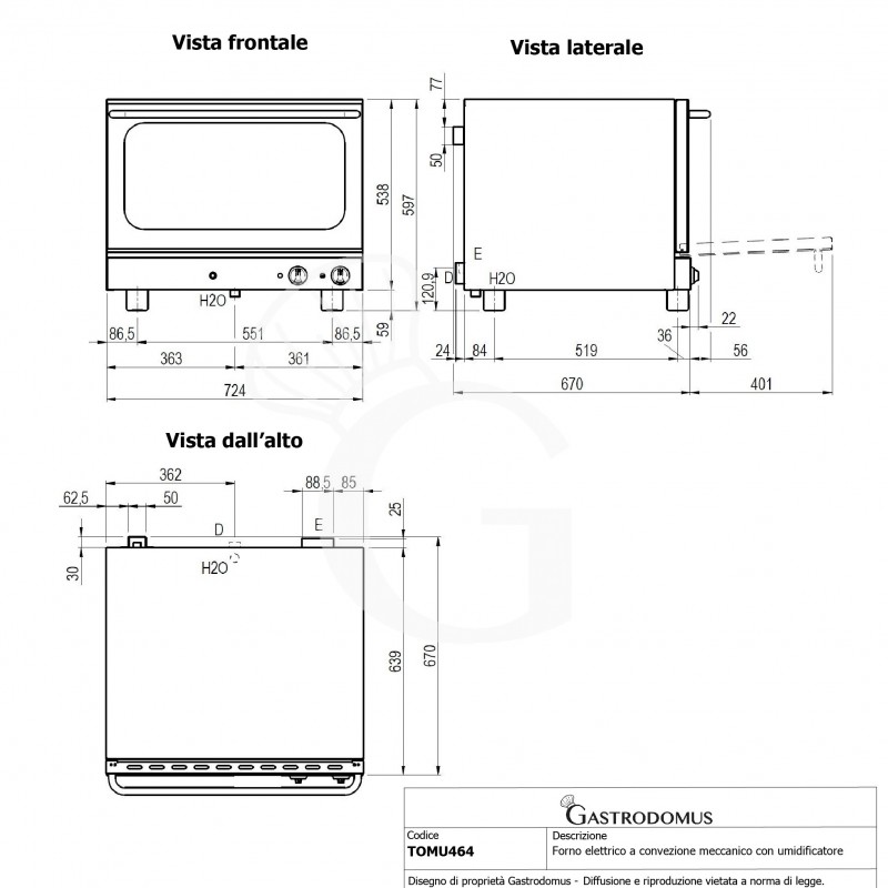 Elektro Heißluftofen, für die Bäckerei, Luftbefeuchter, Klapptür, mechanische Steuerung, einphasig, 4 Backbleche (600x400 mm)